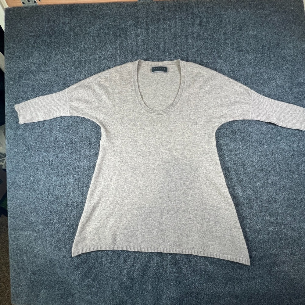 Velvet Sweater Womens Small Gray Cashmere Chunky Knit Outdoor‎ Cozy Scoop Neck